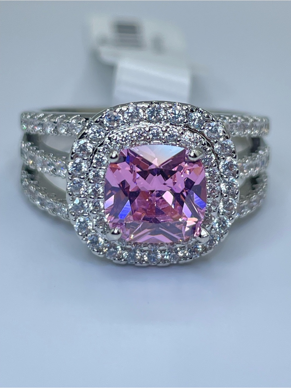 Swarovski Crystal Elements Pink White Halo Bold Statement Ring Sz 9